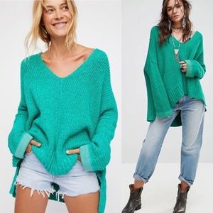 Free People oversized cotton pullover v-neck sweater tunic XS